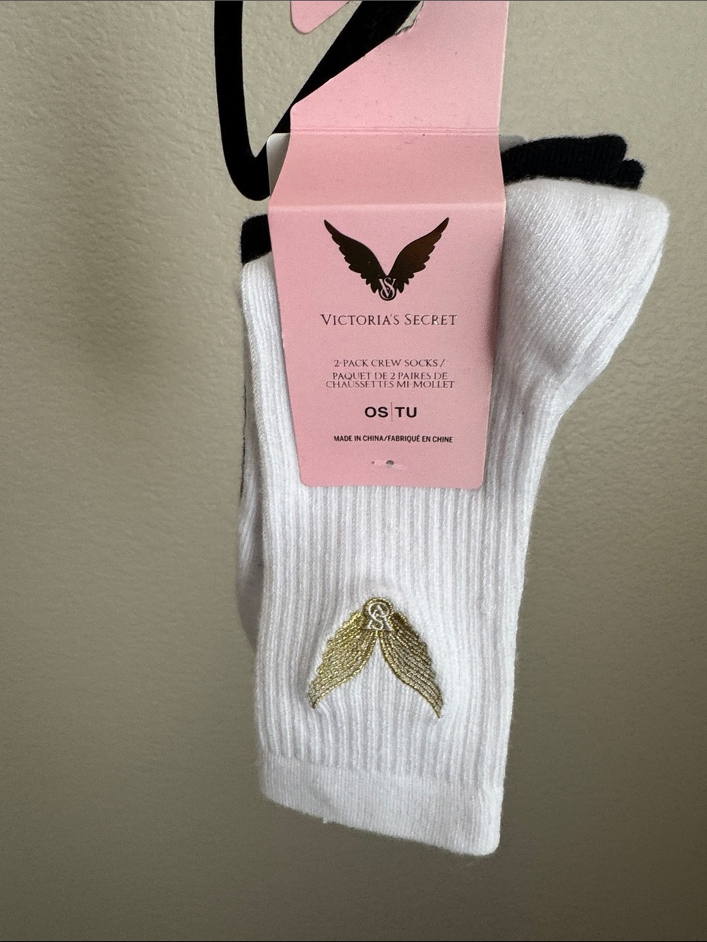 2-Pack Victoria's Secret Crew Socks with Gold Wing Embroidery